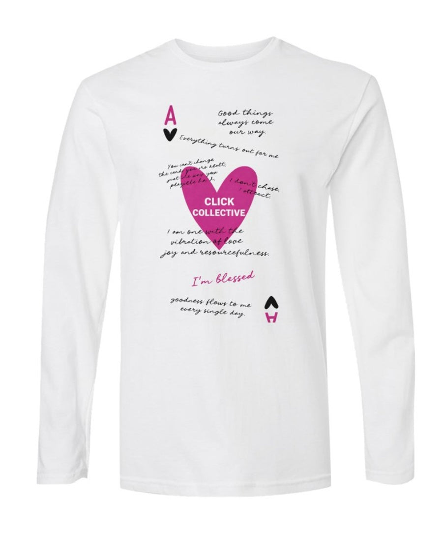 WHITE LONG SLEEVE PINK HEART TSHIRT