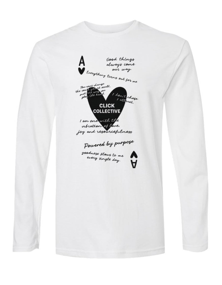 WHITE LONG SLEEVE BLACK HEART TSHIRT